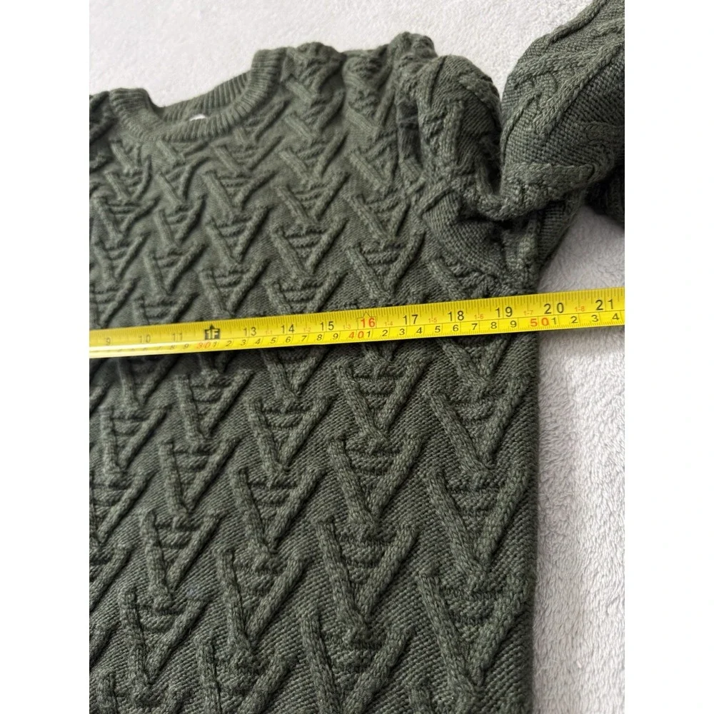 Zara Womens M Olive Green Cable Knit Crewneck Sweater Textured Made Turkey